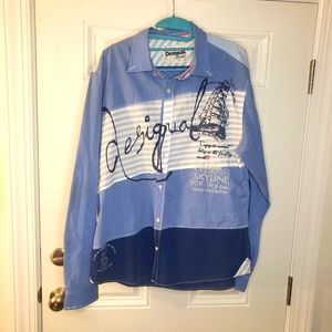 Men's Desigual Button Down Slim Fit Shirt Sz:XL Nautical Print